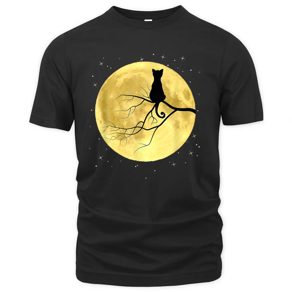 Cat On Moon Mystical Halloween T-Shirt